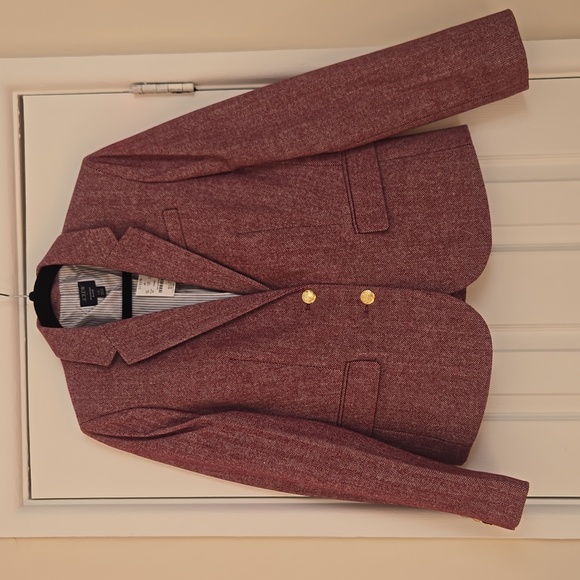 NWT J.Crew Herringbone Wool Blend Schoolboy Blazer Burgundy Sz 10 *Sold Out* - Picture 10 of 13